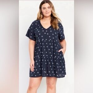 Old Navy Casual Navy Floral V-Neck Dress - 4X NWT